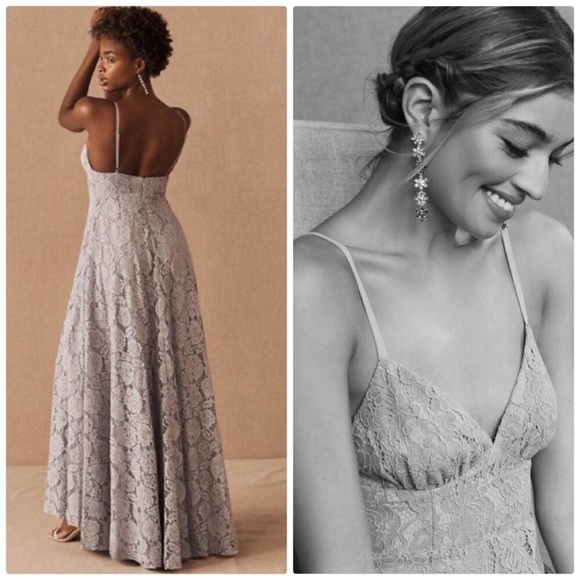 NWT ANTHROPOLOGIE FAME & PARTNERS CHARLOTTE V-NECK LACE DRESS IN FOG - Picture 12 of 13